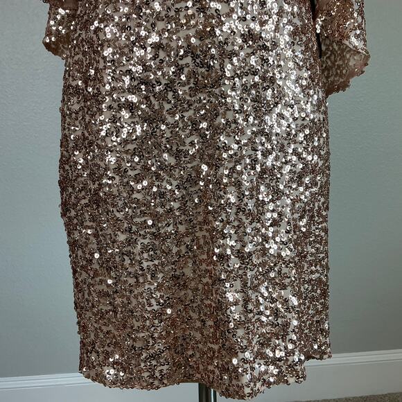 Betsy & Adam Sequined Cocktail Dress Size 4 Gold Caped Sleeveless Mini Sheath - Picture 8 of 14